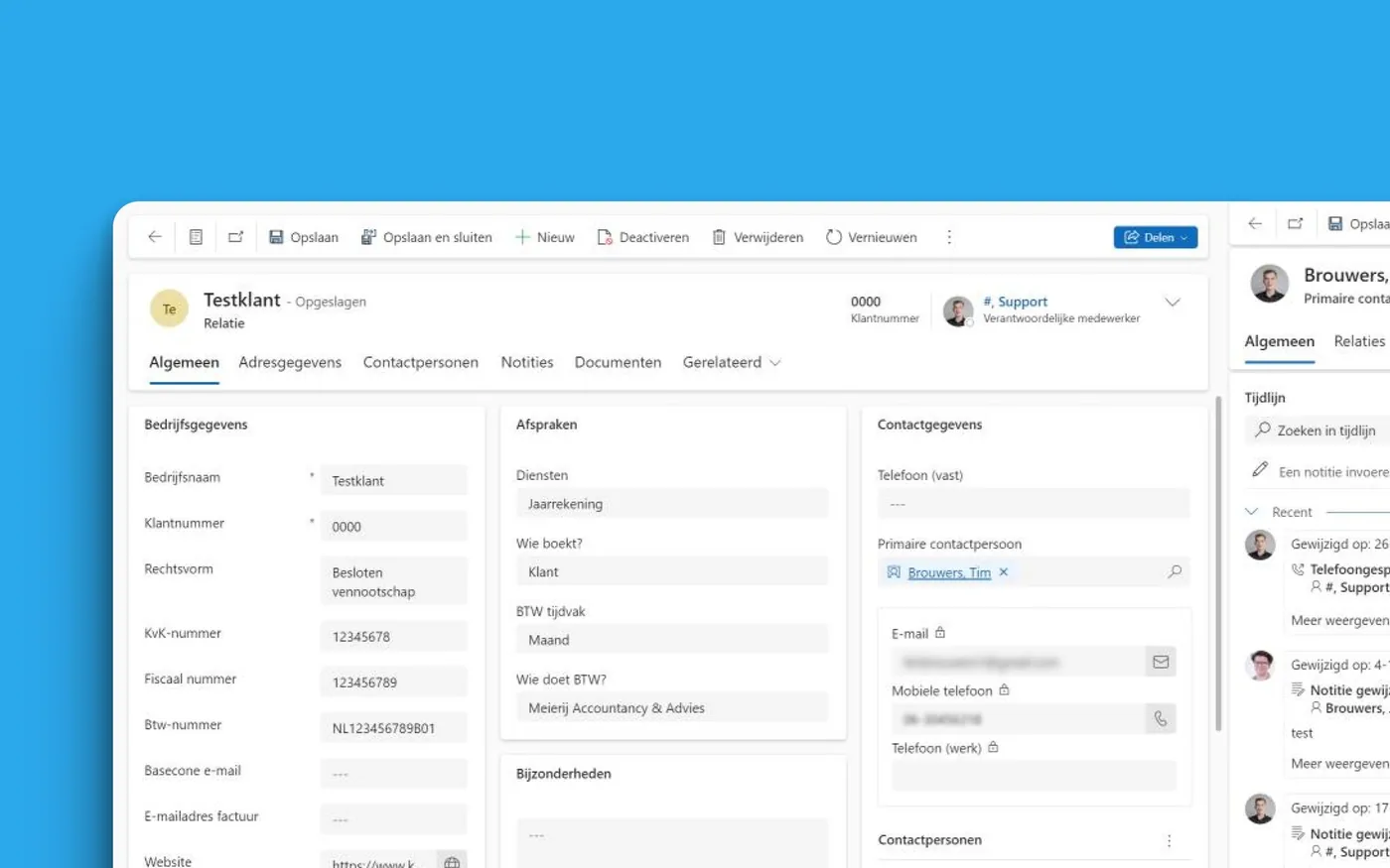 Een relatiekaart in het CRM van Meierij Accountancy & Advies