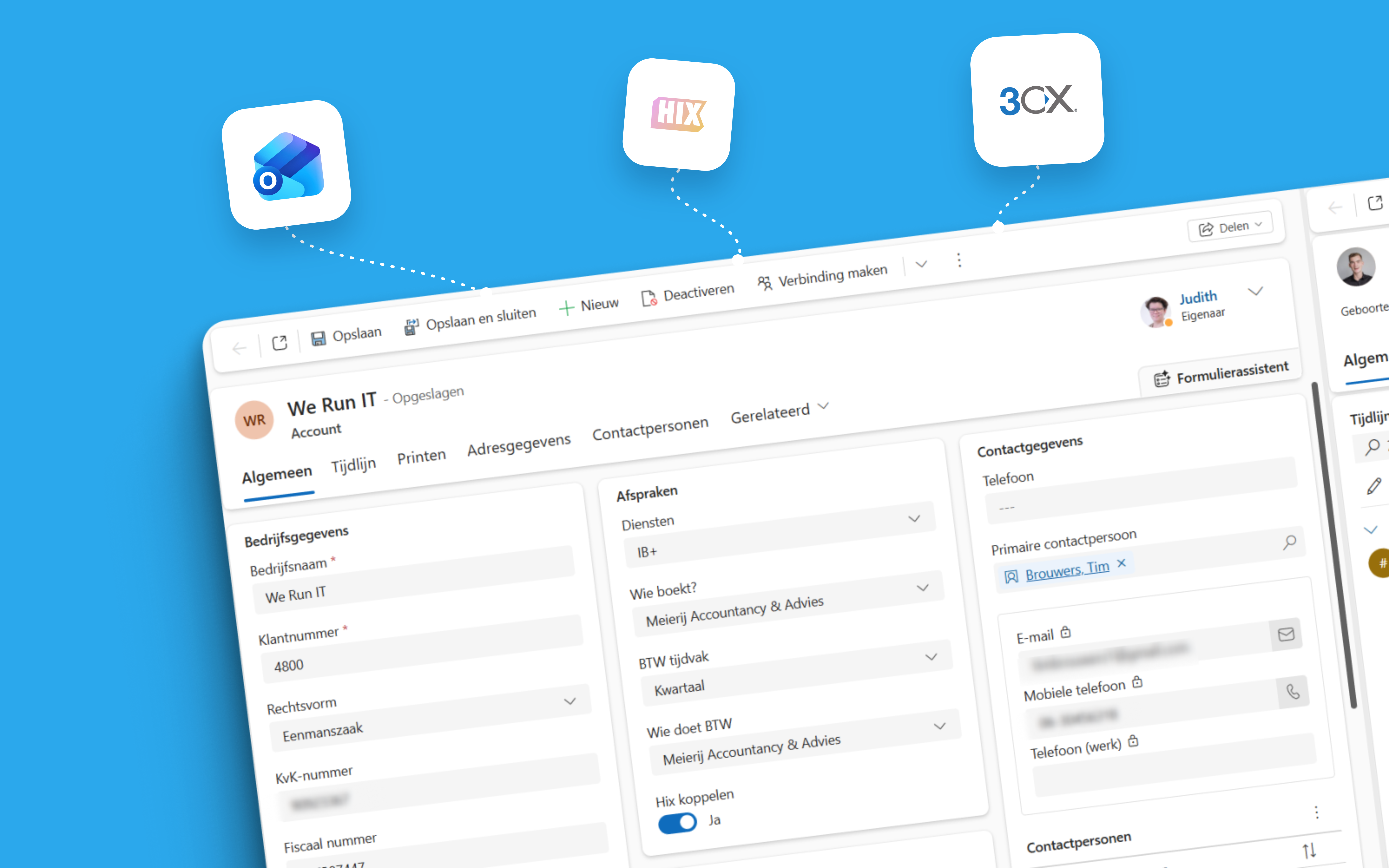 De centrale CRM-omgeving van Meierij met gekoppelde externe systemen