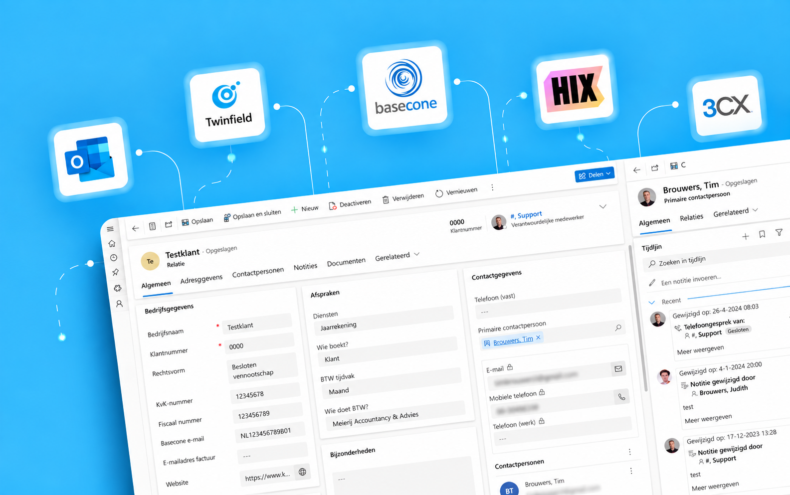 De centrale CRM-omgeving van Meierij met gekoppelde externe systemen